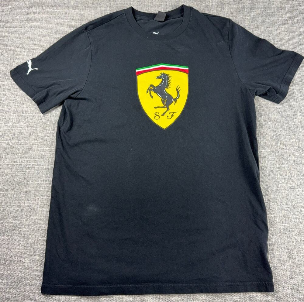 Puma Scuderia Ferrari T Shirt Mens M Black Shield Logo F1 Racing 620207-01